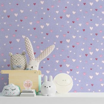 کاغذ دیواری کودک پمپو طرح قلبی بنفش کد 12020