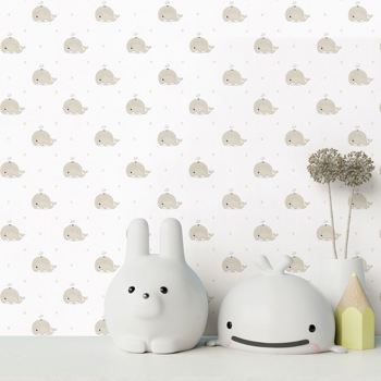 کاغذ دیواری کودک پمپو طرح نهنگ‌های دریایی سفید ، کرم کد 12045