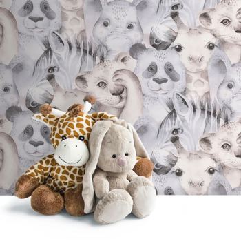 کاغذ دیواری کودک پمپو طرح حیوانات کرم ، خاکستری کد 12029