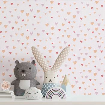 کاغذ دیواری کودک پمپو طرح قلبی صورتی کد 12024