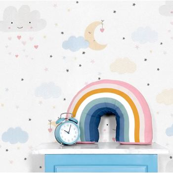 کاغذ دیواری کودک پمپو طرح آسمان ابری سفید کد 12025