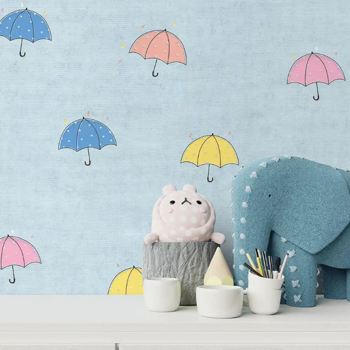 کاغذ دیواری کودک پمپوطرح چترهای رنگی کوچک آبی کد 12004