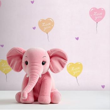 کاغذ دیواری کودک پمپو طرح بادکنک های قلبی صورتی کد 12015