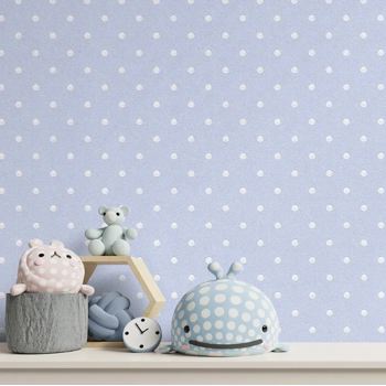 کاغذ دیواری کودک پمپو طرح نقطه‌چین آبی ، سفید کد 12040