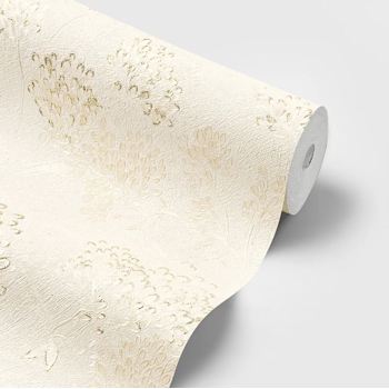 کاغذ دیواری اتم طرح گل‌دار و گیاهی رنگ کرم طلایی کد 14090
